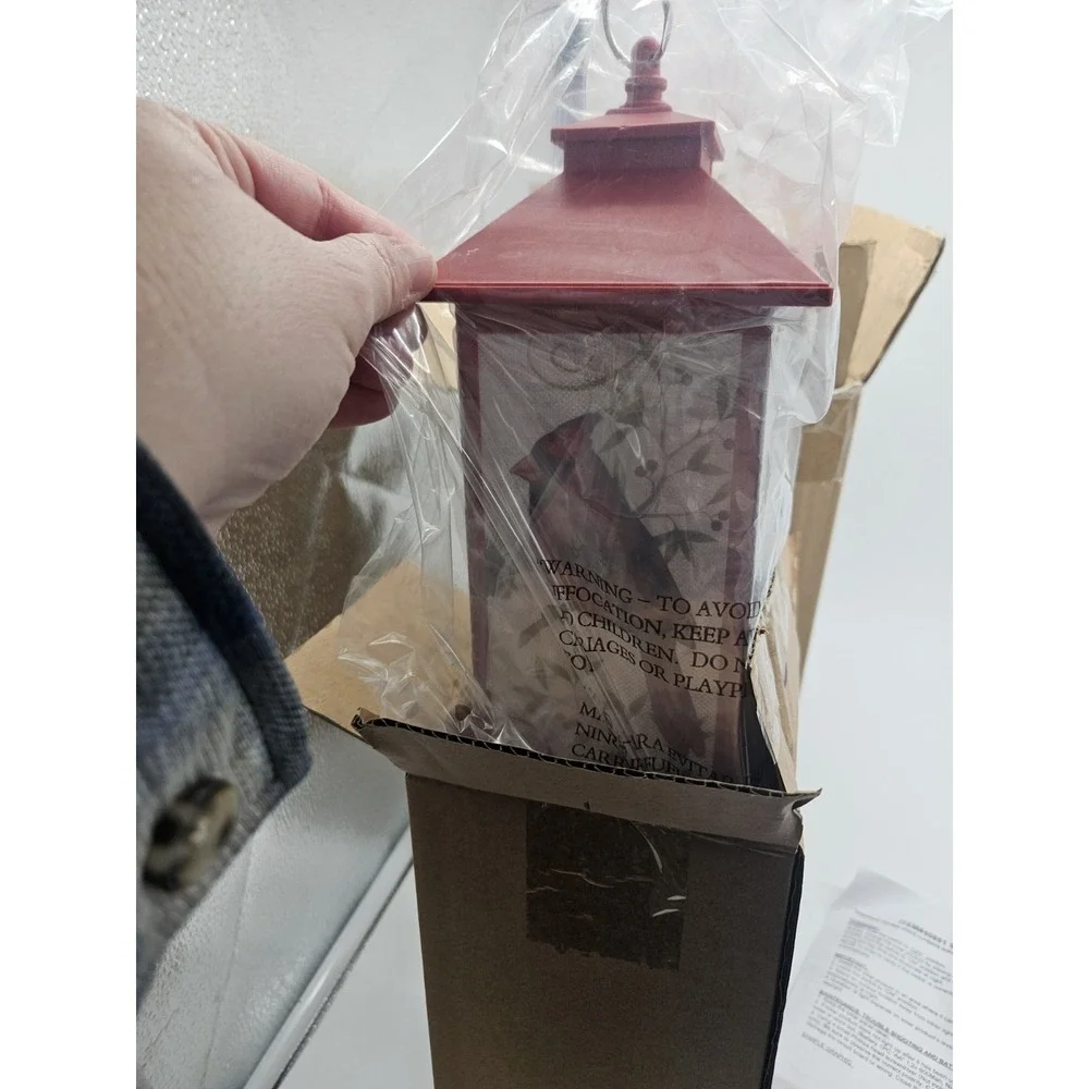 Solar Lighted Stained Glass Christmas Cardinal Pathway Lantern w/ Shepherds Hook
